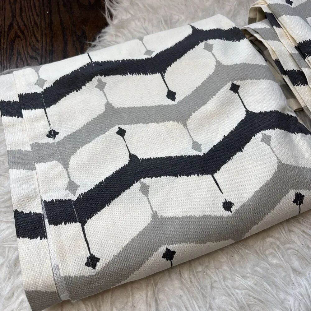 West Elm 48”x84” Curtain Panels Pair Gray Black Ivory Geometric Cotton Drapes